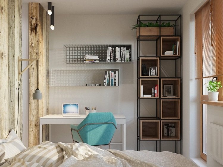Home-Office einrichten Tipps kleines Schlafzimmer mit Schreibtisch Ideen modern