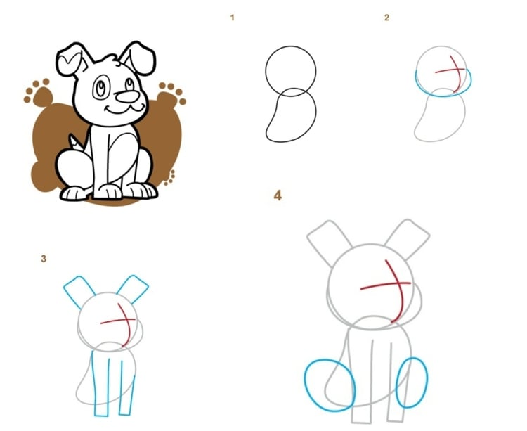 Idee zum Zeichnen - Hund für Kinder Schritt für Schritt erklärt