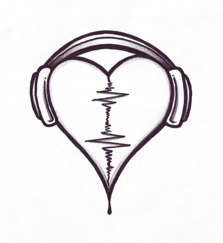 Liebe zur Musik - Herz mit Puls und Kopfhörern