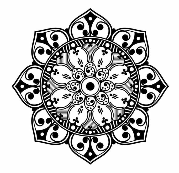 Mandala in Schwarz-Weiß zum Verzieren und Gestalten von Steinen