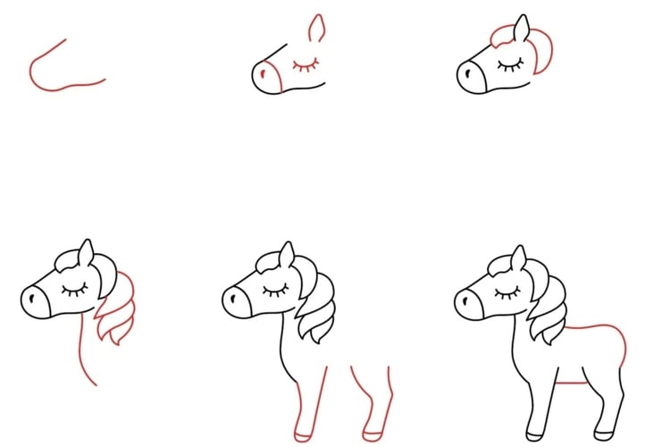 Pferd oder Einhorn selber zeichnen in wenigen Schritten