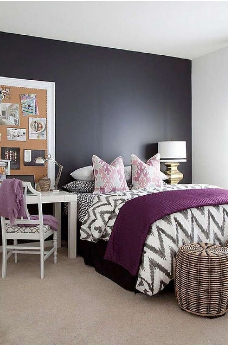 Schlafzimmer Ideen mit Schreibtisch Wandfarbe Grau Einrichtungsideen