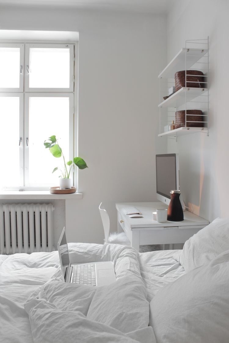 Schlafzimmer einrichten Wandfarbe weiß Wohntrends Home Office gestalten