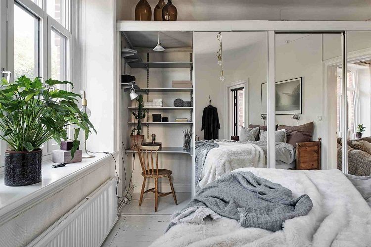 Schlafzimmermöbel Trends skandinavischer Wohnstil Schlafzimmer mit Schreibtisch