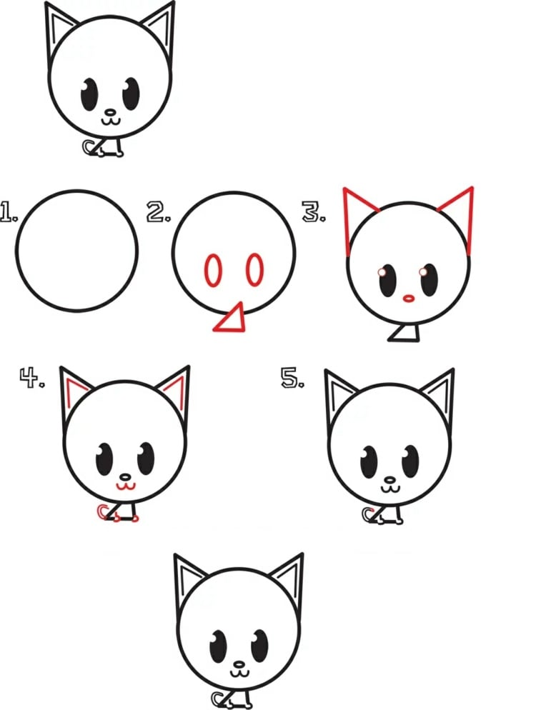 Tiere malen - Katze aus geometrischen Formen wie Kreisen und Dreiecken