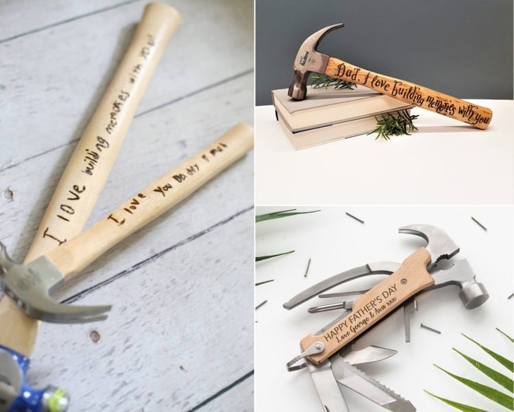 Vatertagsgeschenk zum Selber basteln - Personalisiertes Werkzeug für den Papa mit Schriftzügen