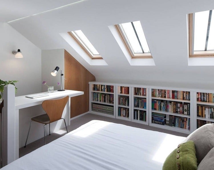 Wohnung einrichten modern Schlafzimmer mit Schreibtisch Einrichtungsideen