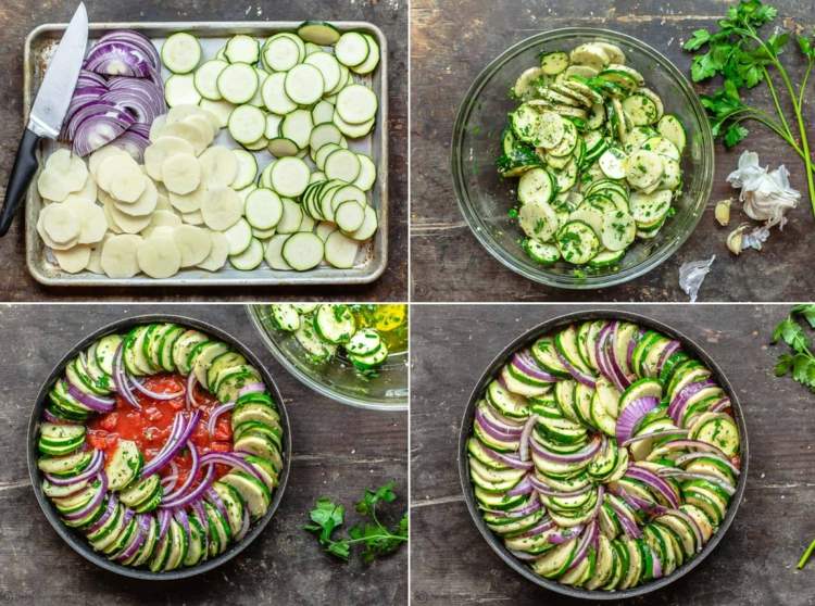 Anleitung für das griechische Ofengemüse Rezept mit Zucchini und Tomatensoße