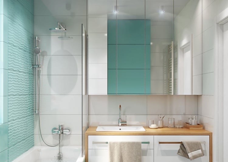 Badezimmer in blaugrün und weiß wirkt frisch und modern