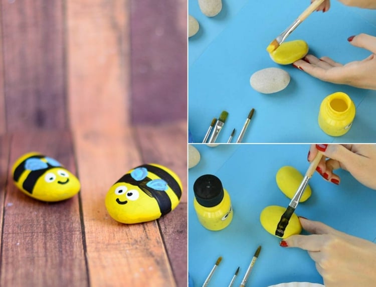 Paint the bee on stone in yellow and black and use it as a garden decoration