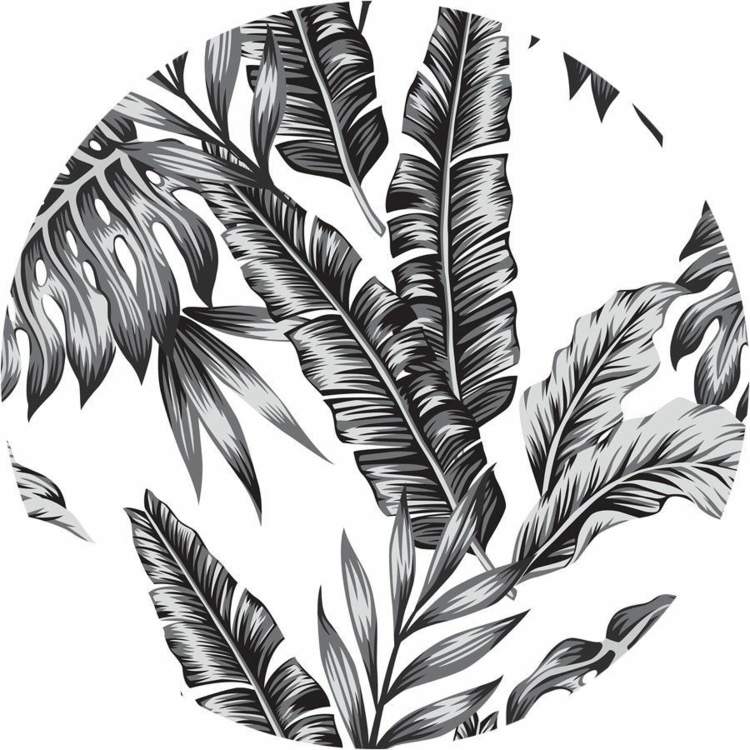 Cooles Bild für Urlaubs-Feeling - Exotische Blätter von Palmen in Schwarz-Weiß