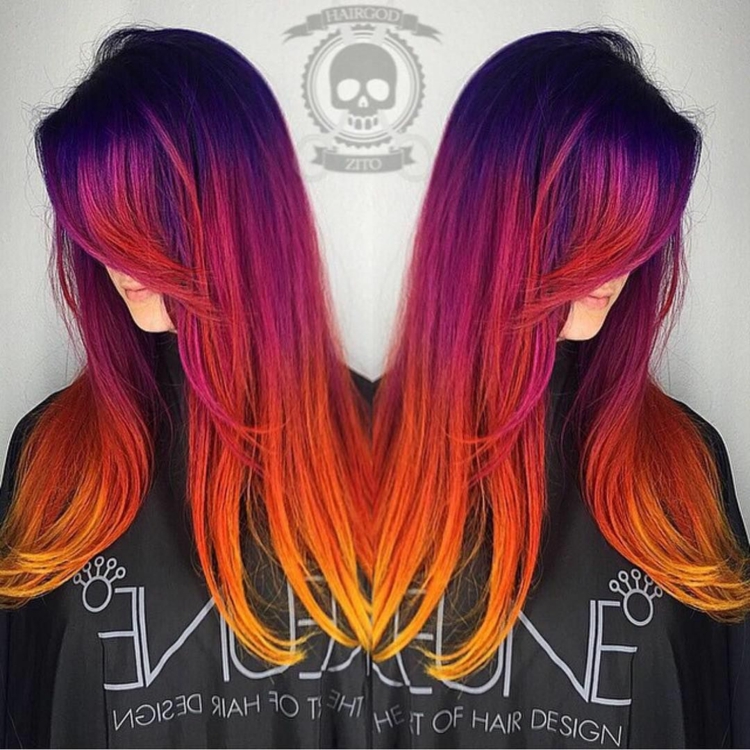 Lila Rot Ombre Haarfarbe Trends Tequila Sunrise Haare