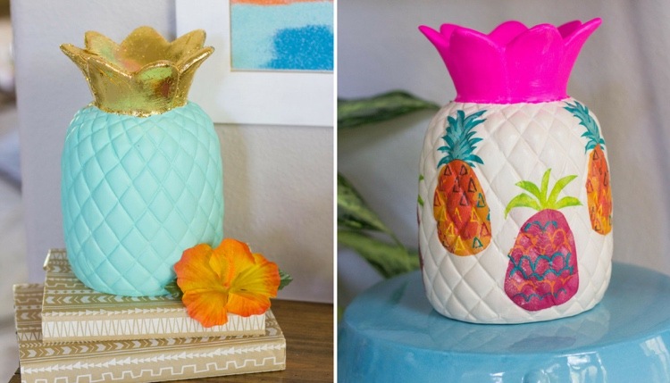 Sommerdeko für innen DIY Idee mit Vase zum bemalen
