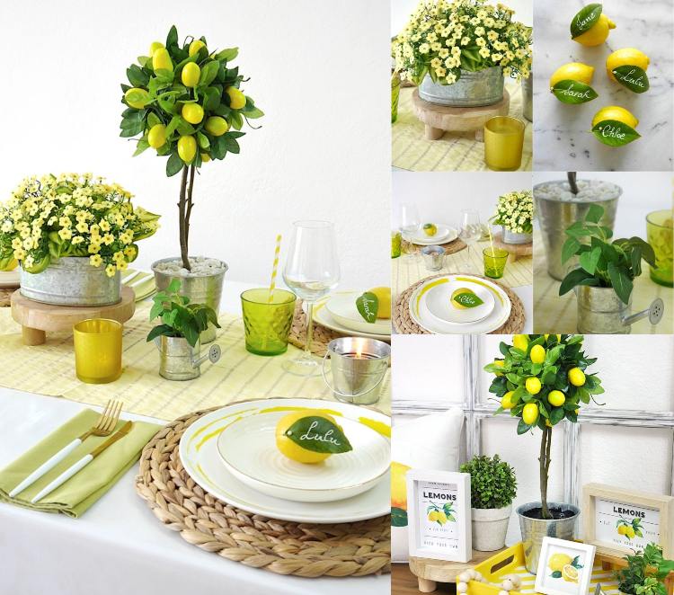Sommerdeko für innen Esstisch mit Zitronen dekorieren Ideen
