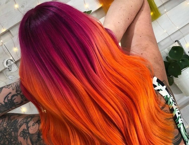 Trendfrisuren Sommer Damen Orange Ombre Trend Tequila Sunrise Haarfarbe