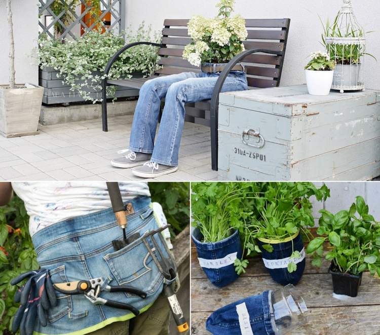 Upcycling von Jeans für den Garten - Ideen für Blumen und Gartenwerkzeug