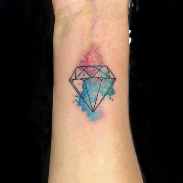 Watercolor Tattoodesign Trend Diamant Tattoo Vorlage