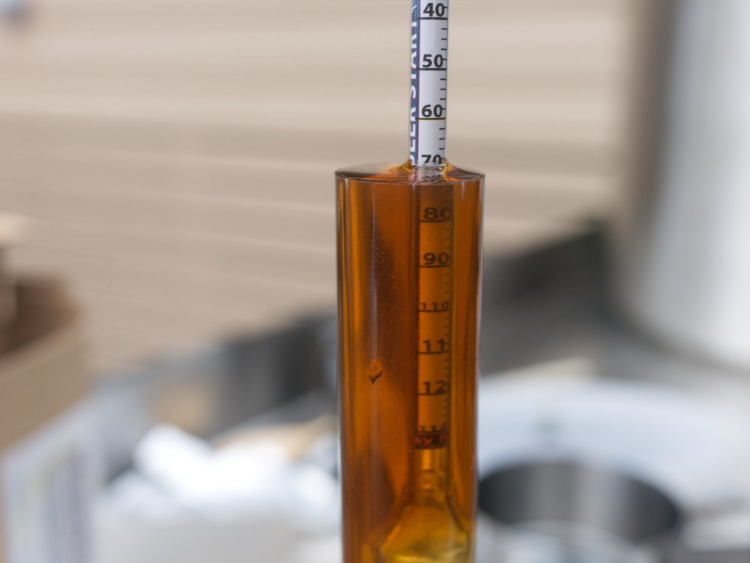 alkoholgehalt mit hydrometer in glas messen nach fermentation von bier