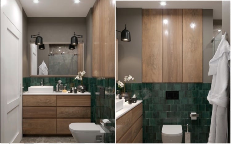 badezimmer braun grün gestalten retro und modern