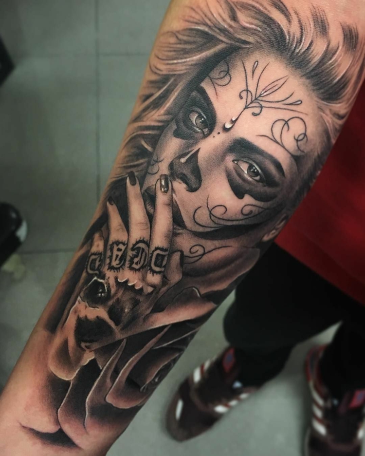 mexikanische Tattoos la Catrina Unterarm Tätowierung Tattoodesign Mann