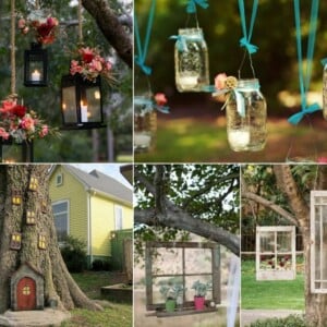 Baum dekorieren im Garten - Windlichter, Fenster und Laternen zum Aufhängen