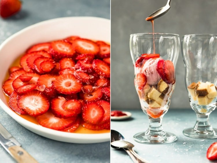 Erdbeereis mit DIY Erdbeersoße mit Zitrone und Amaretto