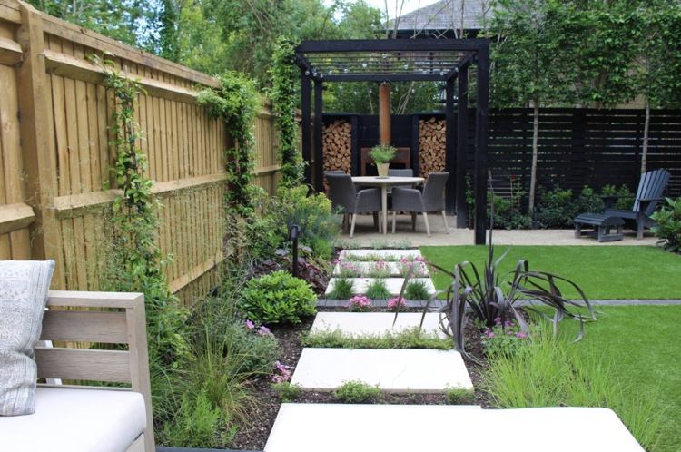 Gartengestaltung Beispiel für Reihenhausgarten mit Essbereich