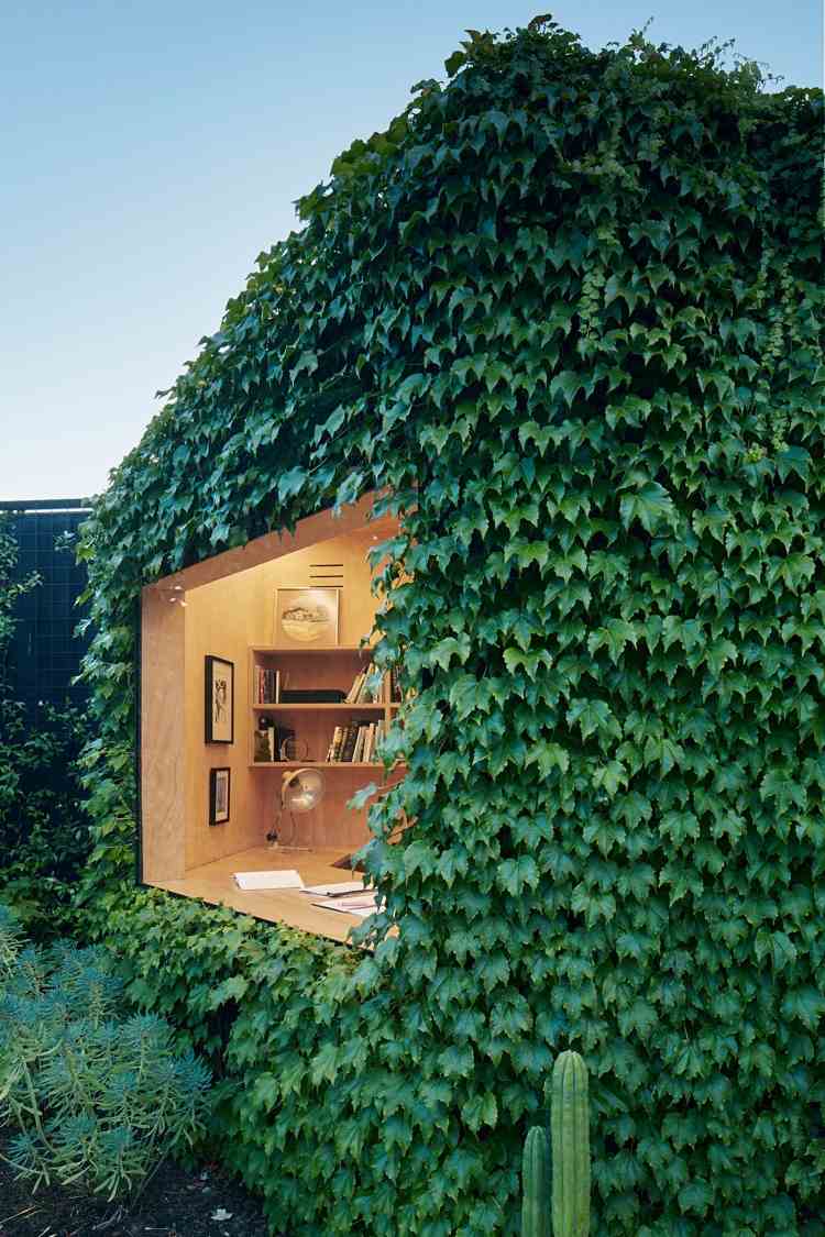 Gartenhaus mit Efeu bepflanzen Fassade modern gestalten