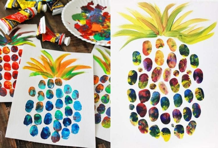Idee zum Malen von Bildern mit kleinen und großen Kindern - Ananas oder andere exotische Sommerfrüchte