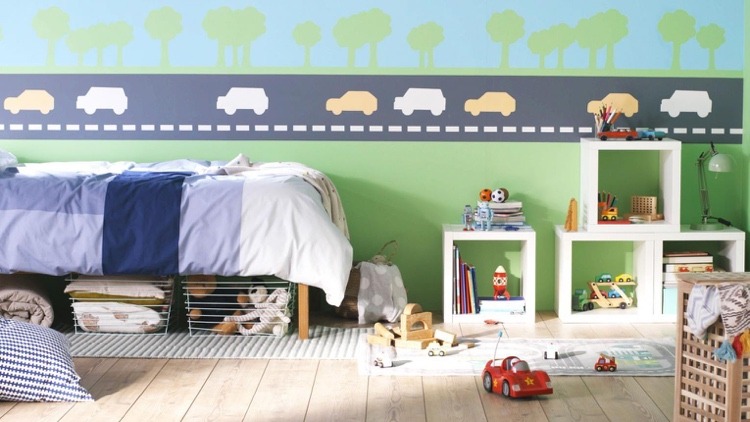 Kinderzimmer grün blau gestalten Ideen für die Wand mit Wandtattoos