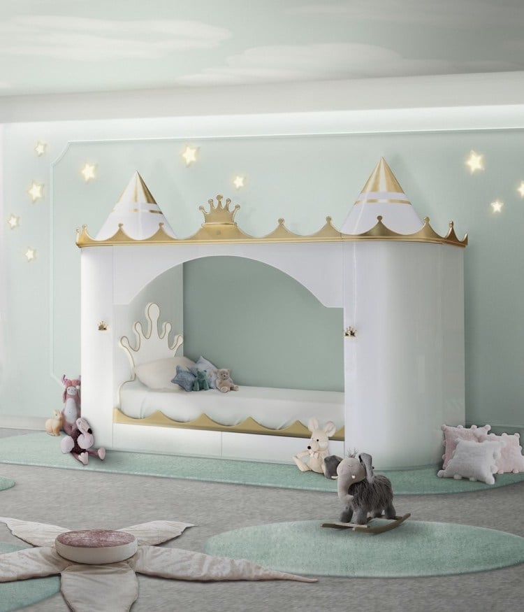 Kinderzimmer grün gold gestalten Ideen für Prinzessin mit Beleuchtung