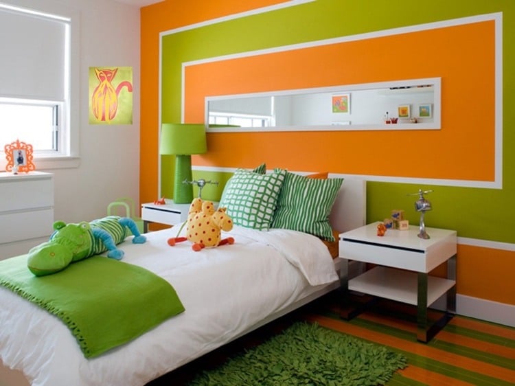 Kinderzimmer grün orange Wandgestaltung Ideen