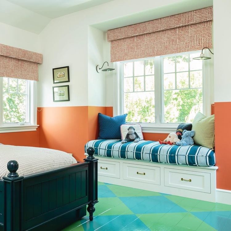 Kinderzimmer in grün und orange Farben kombinieren
