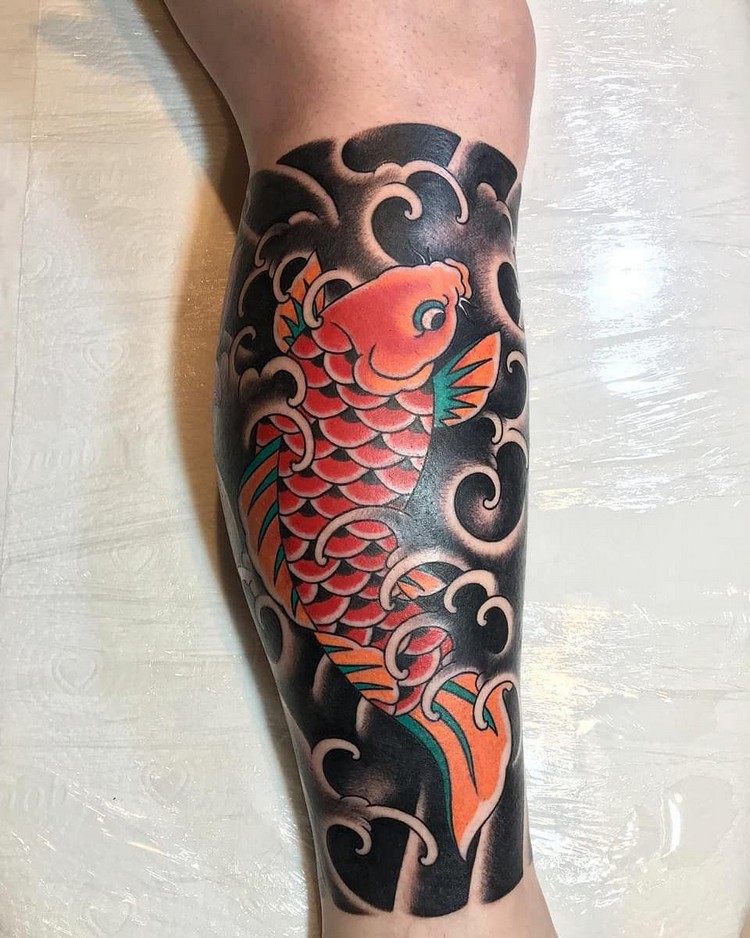 Koi Fisch Bedeutung Yakuza Tattoo Bein Tattoodesign für Männer