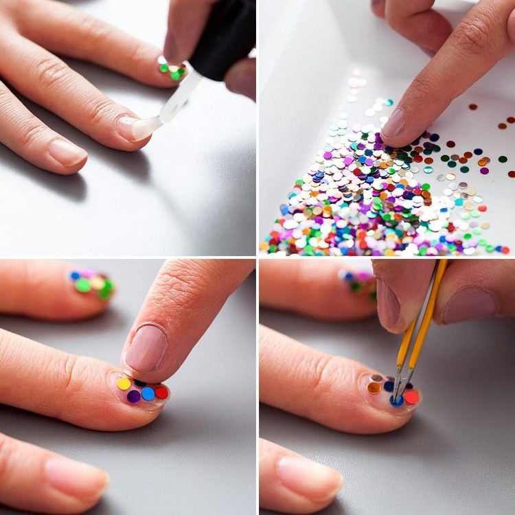 Konfetti Nägel selber machen Anleitung Confetti Nails Trend Sommer
