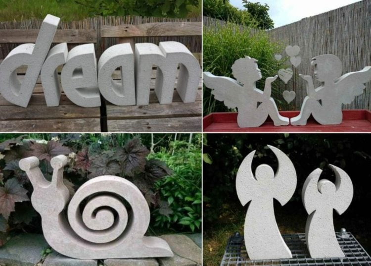 Moderne Gartendeko aus Baubeton oder Bastelbeton - Engel, Schnecke, Schriftzug