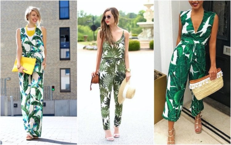 Summer outfit women ideas with overalls in a tropical look