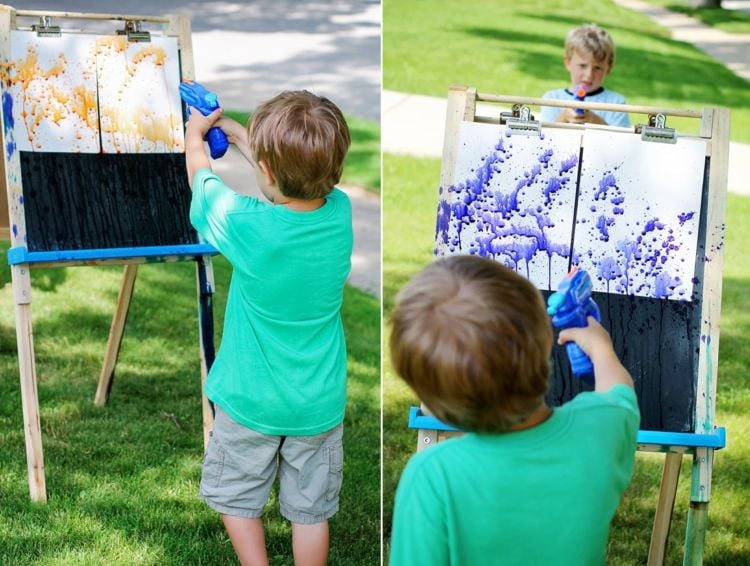 Summer fun in the garden - paint abstract pictures with water spray guns