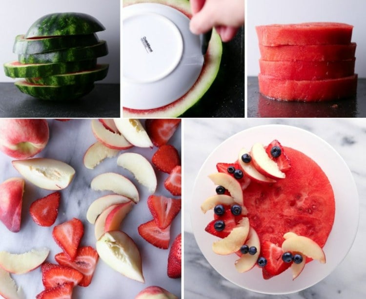 Torte nur aus Obst - Wassermelone in Scheiben schneiden
