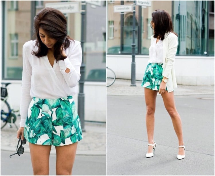 elegant summer outfit with palm leaf shorts