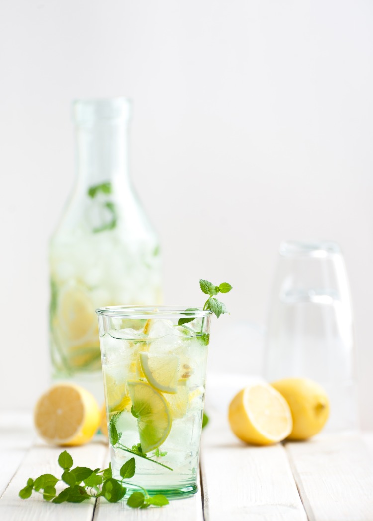 frisches zitronenwasser selbst zubereiten als limonade mit minzblättern und wasser