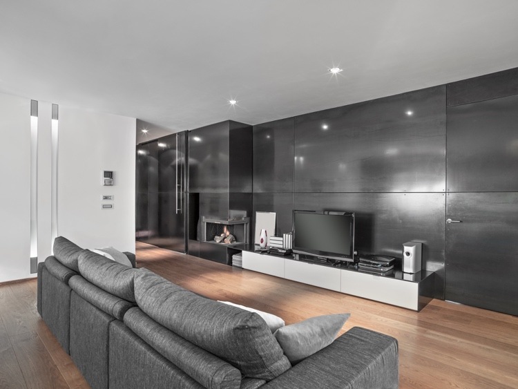 großformatige Wandpaneele in Anthrazit Grau fürs Wohnzimmer