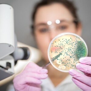 junge laborantin mikrobiologie e coli nissle stamm nützlich forschung