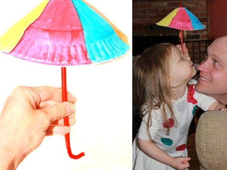 3D Regenschirm basteln mit Teller aus Pappe - Einfache Anleitung