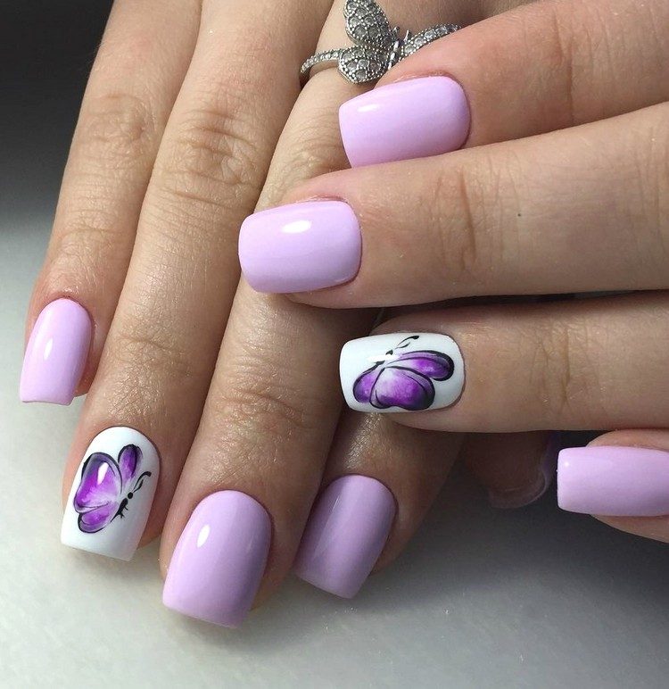 Acrylic nails short purple nail design for summer Butterfly Nails