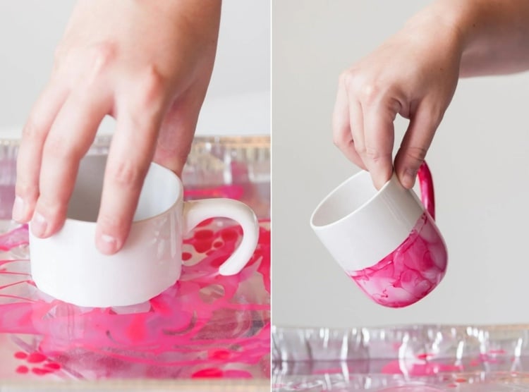 Anleitung für eine Marmor-Tasse aus pinkem Nagellack