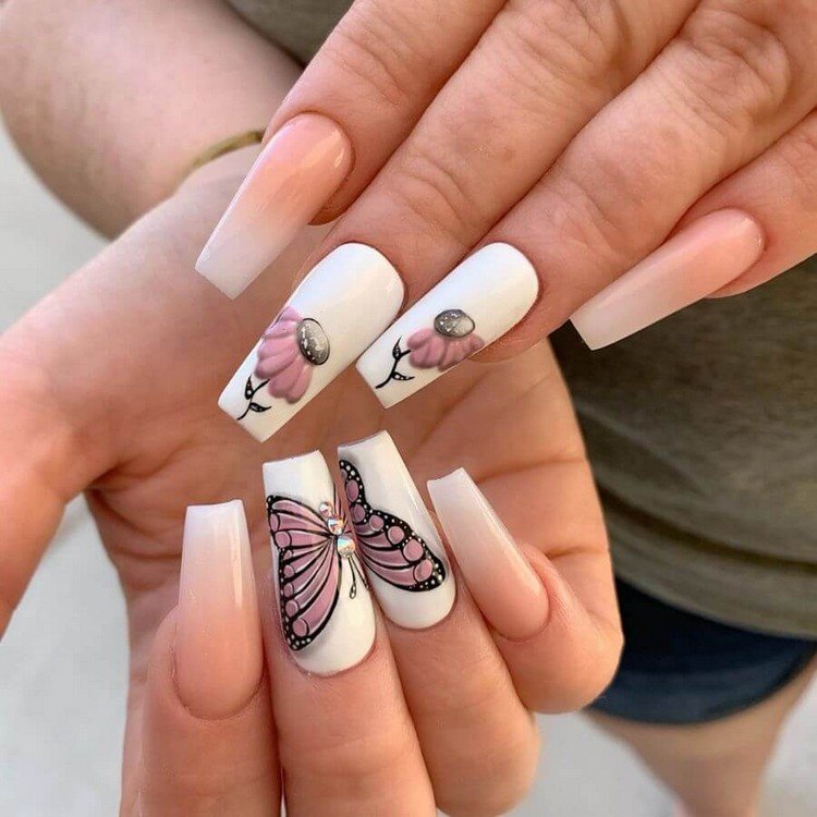 Babyboomer Nägel Ideen Acrylnägel Sommer 2020 Butterfly Nails