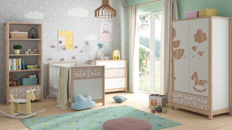 Babyzimmer geschlechtsneutral mint grau weiß und holz