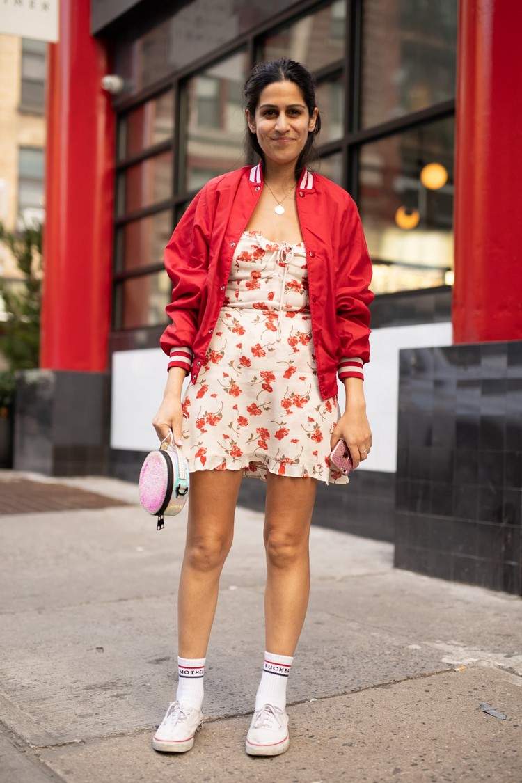 Bomber jacket with dress combine summer outfit rain