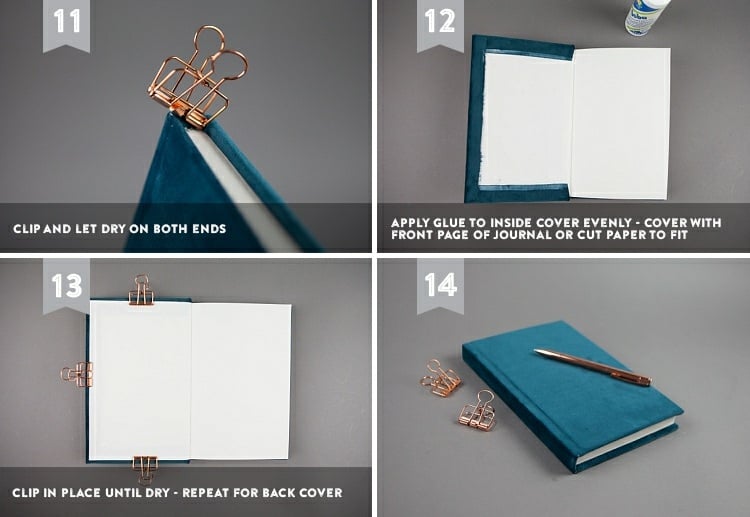 Make your own book cover out of velvet in elegant blue - this is how it's done